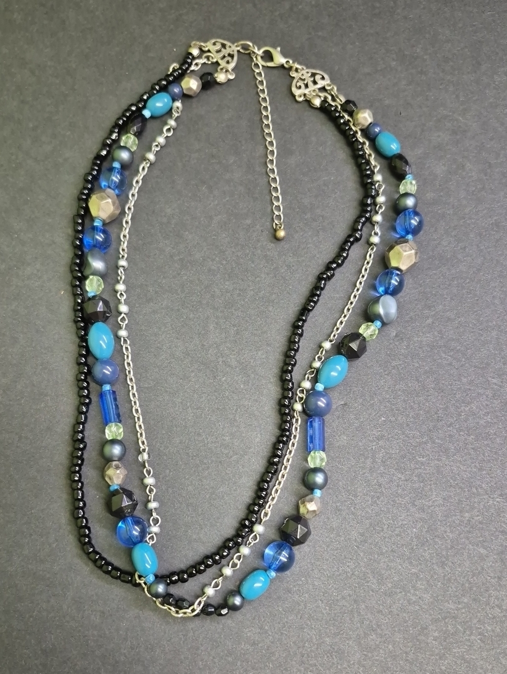 Premier Designs Multi-Strand Blue and Black Beaded 20" In. Necklace